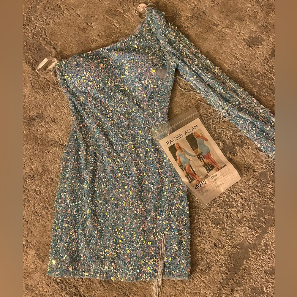 Blue Sequin One-Shoulder Dress